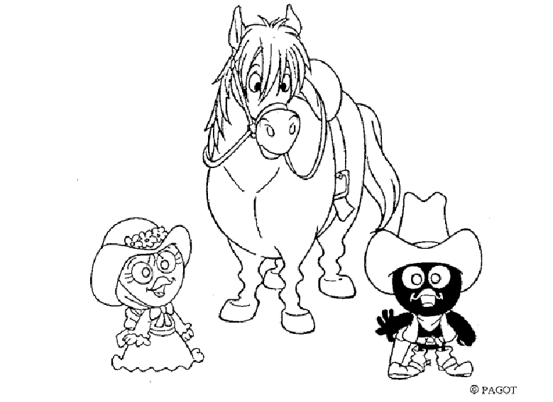 coloriage calimero et sa fiancee et le cheval